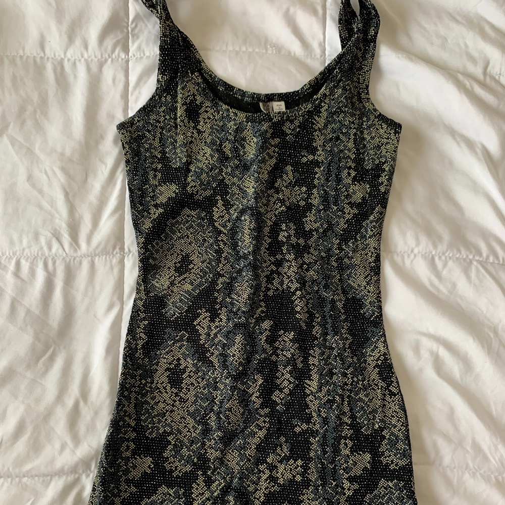 BKE Printed Black Fitted Tank Top